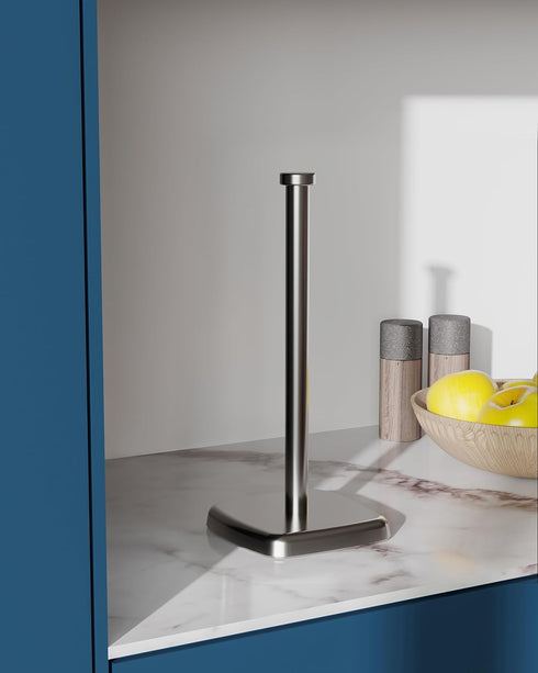 Paper Towel Holder Countertop, Paper Towel Dispenser Standing Weighted Base Non-Slip, Fit Most Size Paper Roll, Stainless Steel Paper Towel for Home Kitchen Countertop Tabletop, Sliver