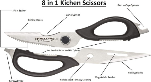 Ergo Chef All-Purpose Come-Apart Kitchen Shears, Black, for Poultry, Fish, Vegetables