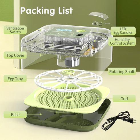 12 HOWOOlUA Egg Incubator for Hatching Eggs withAuto Turn, Temp & Humidity Control, Built-in CandleLarge Capacity Egg