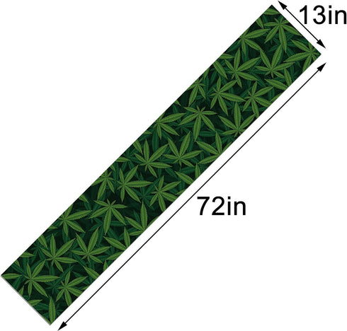 Sunwer Linen Table Runner with Marijuana Leaf Pattern, 13" x 72", Green, Modern Design for Kitchen Dining & Parties