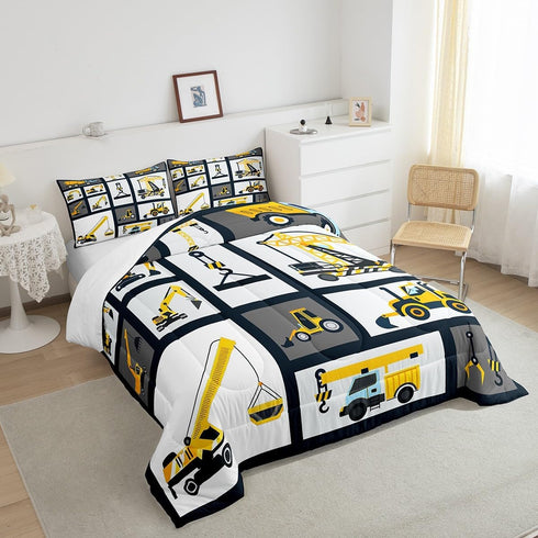 Set Set Set 2Pcs Feelyou Boys Construction Bedding Twin Size Kids Machinery Truck Comforter for Children Construction