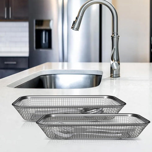 Utensil Drying Rack, 2 Pack Stainless Steel Holder, Compact Dish Rack for Kitchen Counter, Silverware Basket Organizer