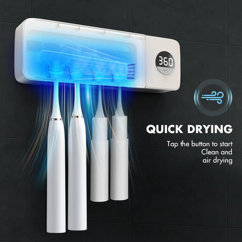 2000mAh 4 Auntyfey Sanitizeri Toothbrush Holder, Sanitizeri Toothbrush Cleaner, Rechargeable Cordless Wall Mounted
