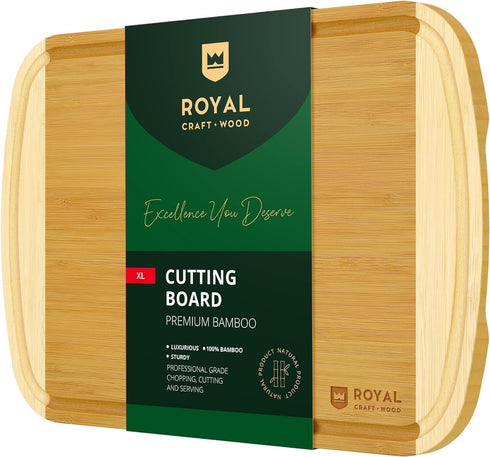 ROYAL CRAFT WOOD Bamboo Cutting Boards for Kitchen, XL Wooden Chopping Board with Juice Groove, 18" x 12"