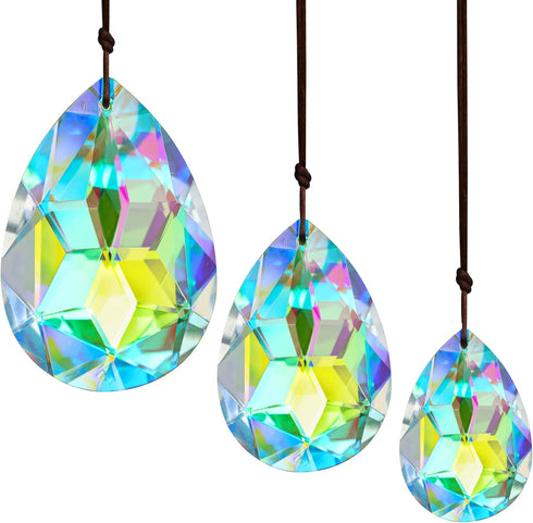 3Pcs 2/2.5/3 inch Crystal Prisms Sun Catchers Chandelier Colorful Bauhinia Ornament Pendants