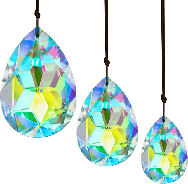3Pcs 2/2.5/3 inch Crystal Prisms Sun Catchers Chandelier Colorful Bauhinia Ornament Pendants