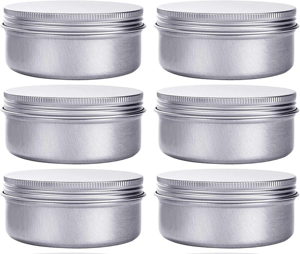 6 Ounce Aluminum Cans, 180 mL Screw Lid Metal Storage Tins for Spices, Candies, 6 Pcs