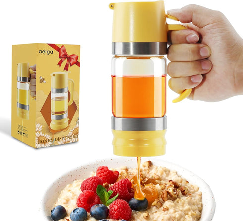 Aelga Glass Honey Dispenser No Drip - 9 OZ Honey Pot Honey