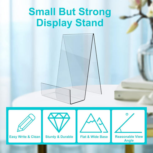 Acrylic Book Stand with Ledge, 10PC Clear Acrylic Display Easel for Books, Magazine, Pictures, Artworks