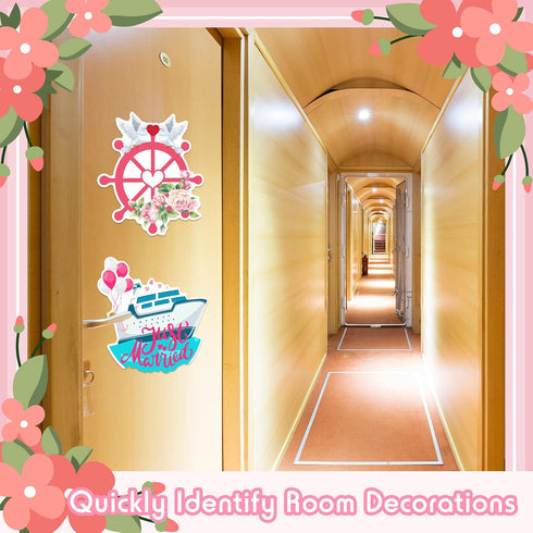 4 Pcs Wedding Cruise Door Decorations, Just Married Magnetic Stickers for Carnival Cruise Cabin Door