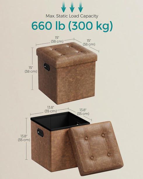 15 Inches 660 lb, ULSF030K01 SONGMICS Mazie Collection - Ottoman with Storage, Footstool, Storage Ottoman with Metal