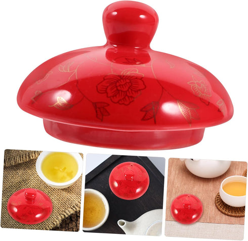 Tea Cup Lid, Ceramic Teapot Supply, Replacement Accessory for Retro Teacup Lid, Vintage Red Teapot Supplies