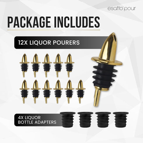 12 Pack 4 ESATTO Classic Bottle Pourers, Liquor Pourers for Alcohol, Olive Oil, Bartender Accessories Includes Liquor