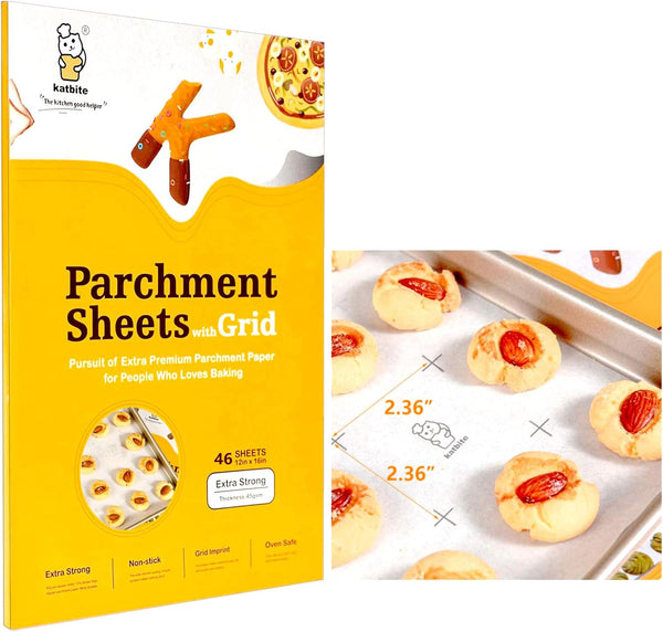 Katbite 12x16 Inch Parchment Paper Sheets with Grid Lines, Precut Non-Stick Heavy Duty Baking Paper for Cookies