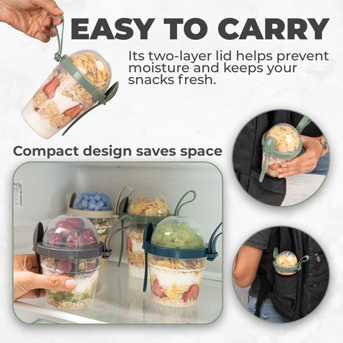 4 Pack 20 oz (4 Set 20 oz) On The Go Cereal Yogurt Cups with Lids and Spoon, Reusable Parfait Plastic Milk Breakfast