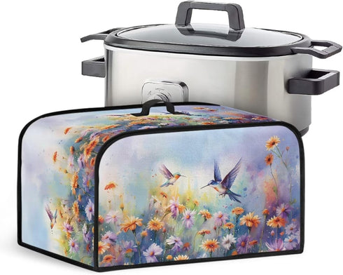 Two Hummingbirds Slow Cooker Cover, 6-8 Qt Flower Bush Dust Cover for Kitchen Small Appliance Decor