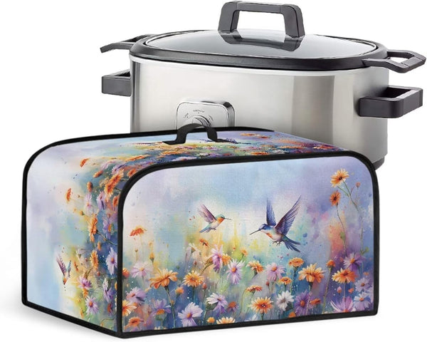 Two Hummingbirds Slow Cooker Cover, 6-8 Qt Flower Bush Dust Cover for Kitchen Small Appliance Decor