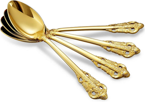 KEAWELL Luxury Dinner Spoon Set of 4, 18/10 Stainless Steel Mirror Polished Tablespoons, 7.8 Inches, Gold