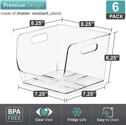 6 Pack) Sorbus Stackable Storage Bins Open Front, Clear Stackable Storage Bins, Pantry Bins for Storage