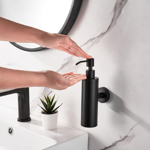 BATHSIR Matte Black Soap Dispenser, Refillable Wall Mounted Shower Soap Dispenser, Stainless Steel Clear Hand Soap Pump