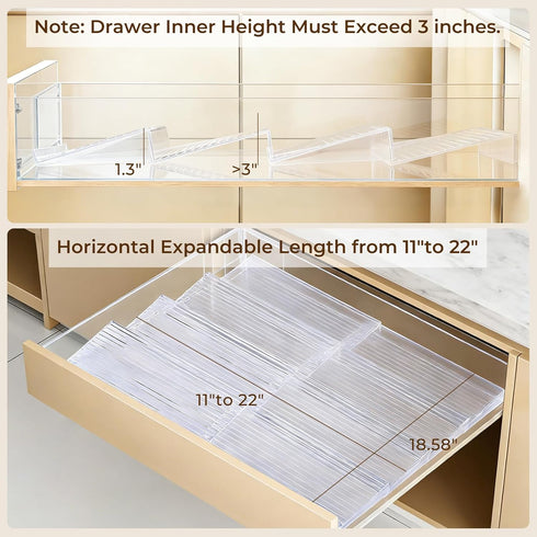 4 Tier(8 Packs),Expandable 11" 22" Acrylic Spice Drawer Organizer from to Seasoning Organizer Tray for Kitchen - Clear