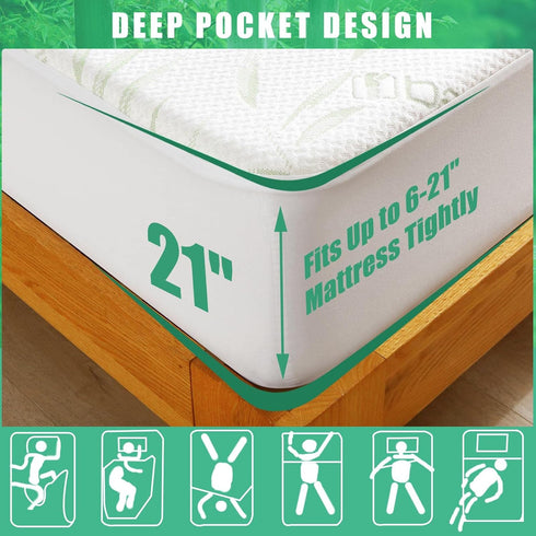 Waterproof Mattress Protector Queen Size - Viscose Cooling Breathable Cover with Deep Pocket, Noiseless