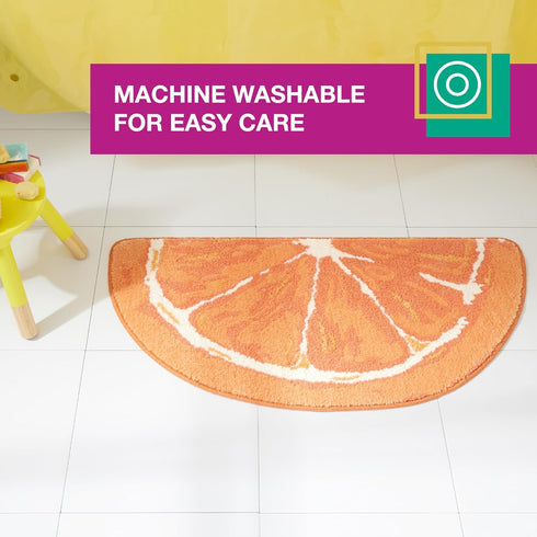 COUNTRY 34.7"x18.1" TOWN & PLAY Citrus Slice Orange Half Circle Shaped Bath Mat, Absorbent Tufted Floor Mat, Non-Slip
