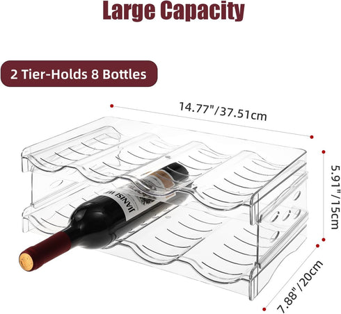 Stackable Wine Racks Countertop - Water Bottle Organizer for Cabinet & Fridge - Wine Bottle Holder - Fridge Organizer, Wine Holder, Wine Rack for Inside Cabinet, Plastic, Hold 8 Bottles