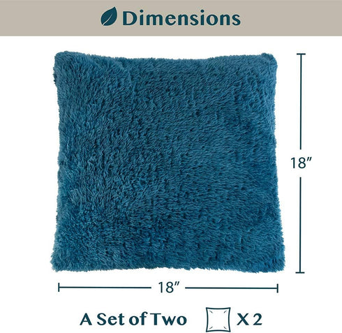 PAVILIA Teal Blue Fluffy Throw Pillow Covers, Set of 2 - Decorative Accent Pillow Cases for Bed Sofa Couch, Soft Faux