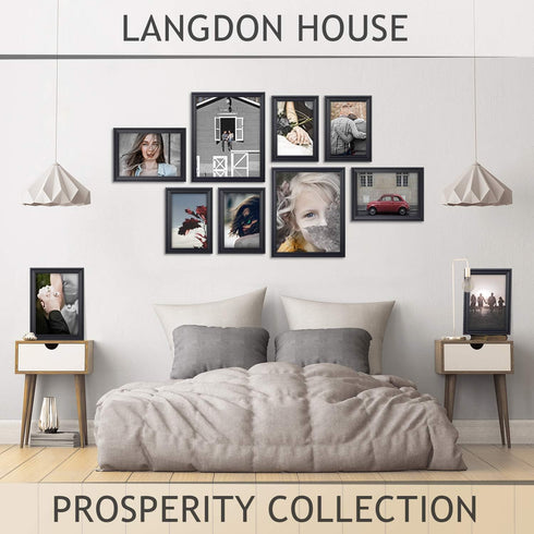Langdon House 5x7 Picture Frames (Black, 12 Pack), Contemporary Frame Set, Wall Mount or Table Top