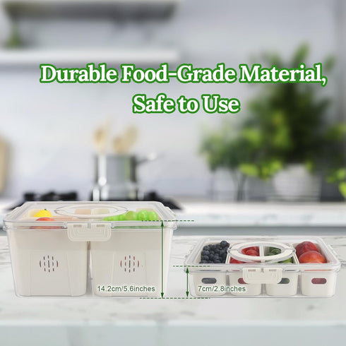 shopwithgreen Fruit Storage Containers with Lid and Handle, 4 Removable Colanders for Fridge, Portable Food Box
