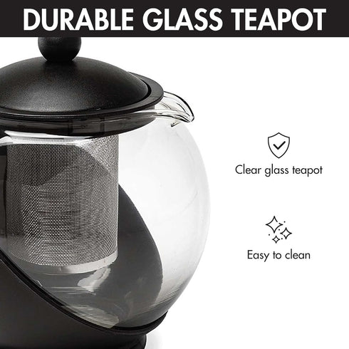 Set 4 40-Ounce, Set, Set 4 Primula Half Moon Teapot with Tea Cups, Removable Stainless Steel Filter and Infuser, Glass