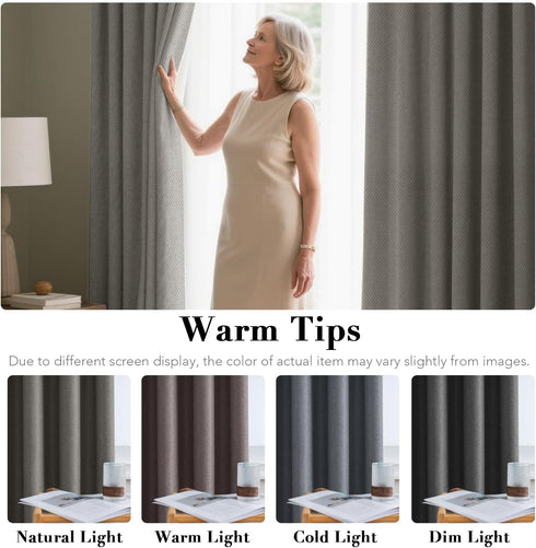 H.VERSAILTEX Linen Blackout Curtain 84 Inches Long, Thermal Insulated Grommet Drapes, Primitive Textured Burlap Effect