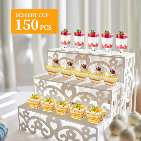 300 Packs 4oz 3 tchrules Dessert Cups with Spoons, Styles Mini Plastic Appetizer Cups, Clear Parfait Cup for Party