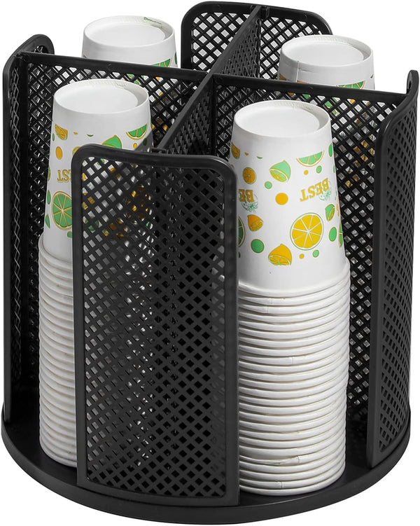 Plastic Cup and Lid Holder, Coffee Cup Dispenser Organizer for Countertop, Breakroom, Bathroom, Kitchen Cabinet - Black