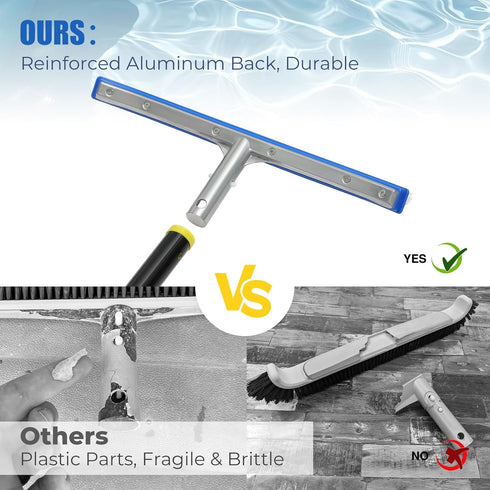 6FT 2-in-1 Commercial) Heavy Duty Pool Brush - Pool Scrubber with Aluminum Frame & Nylon Brush Head, Adjustable