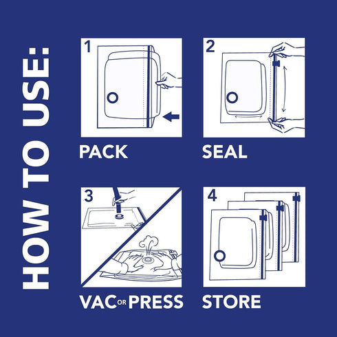 Hefty Shrink-Pak - 4 Large Vacuum Storage Bags for Clothes, Pillows, Towels, or Blankets - Ideal Space Saver Vacuum