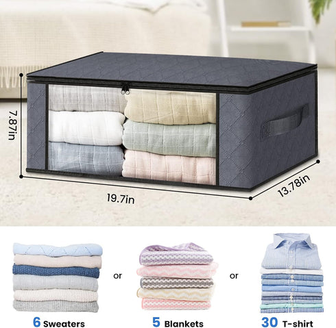 HomeHacks Storage 3-Pack Clothes Organizer Storage Bags Foldable Storage Box with Large Clear Window Sturdy Handles for Closet, Dorm, Pillows, Bedding, Clothes, Stuffed Toys, Blankets, 35L, Grey by HomeHacks