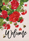 Welcome Spring Geranium Decorative Garden Flag, Red Floral Flowers Bee Yard Outside Decorations, 12 x 18