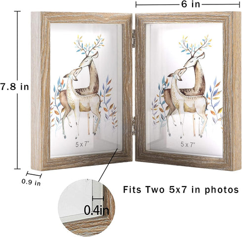 AVEAX Double 5x7 Picture Frame, Wood Grain Photo Frame, Shadow Box Frame