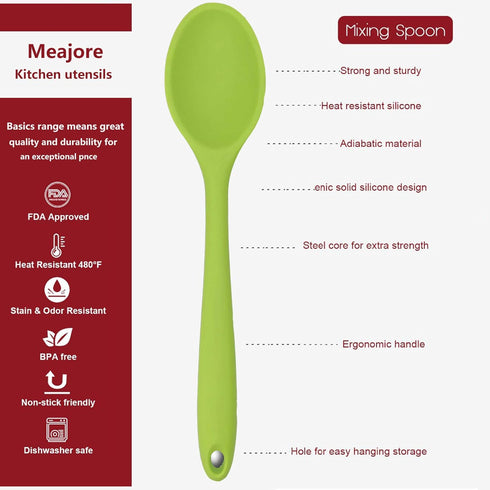 2 Pcs Silicone Spoons for Cooking Heat Resistant, Hygienic Design Cooking Utensi Mixing Spoons for Kitchen Cooking Baking Stirring Mixing Tools (Green)