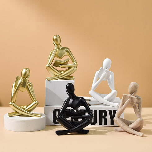 suruim Gold Reading Women Statue, Thinker Sculptures, Abstract Art Figurine, Gold Shelf Decor, Gold Desk Decor