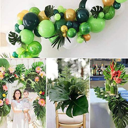 TIETHEKNOT Fake Leaves, 60 Pcs Artificial Tropical Palm Monstera Leaves with Stems for Party Decorations