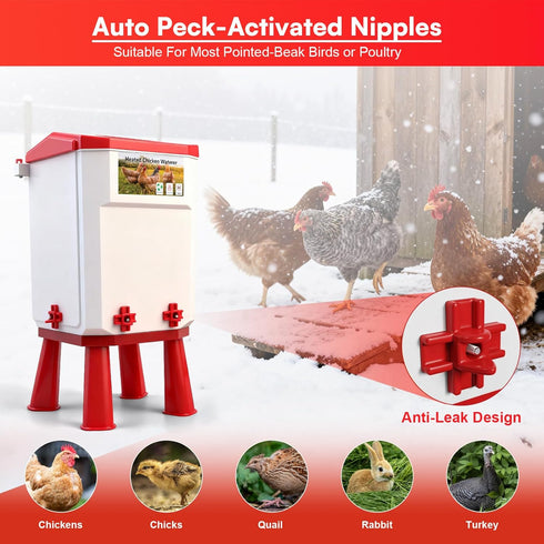 3 Control,Red,12.5 8.3 inch 8.3 Gallon Heated Chicken Waterer for Winter Automatic Chicken Water Heater,Adsjustable