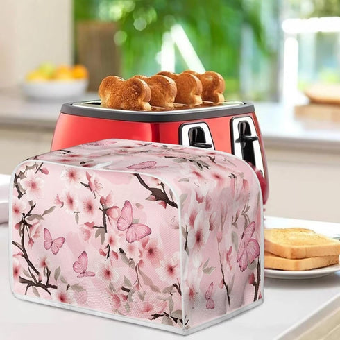 Pink Butterfly Toaster Protection Cover, Kitchen Accessories Decor, 2 Slice Toaster Cover with Pockets