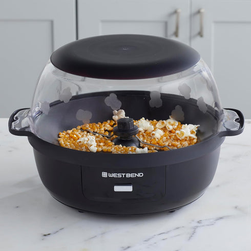 West Bend Stir Crazy Hot Oil Popcorn Popper - 6 Qt Popcorn Maker with Large Serving Bowl and Stirring Rod