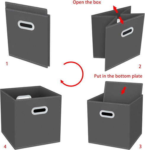 Yunkeeeper Fabric Cube Organizer with Handle, Foldable Storage Bins for Cloth or Accessory, 11x11x11, Set of 3 (Gray)
