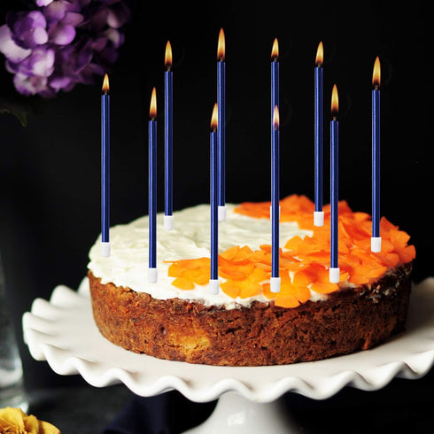 Luter Metallic Long Blue Birthday Candles with Holder, Cake Candles for Wedding Party Decoration (24 Pieces)
