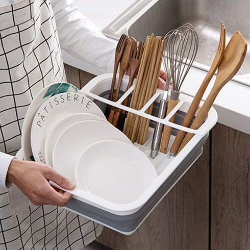 Collapsible Dish Drying Rack, Portable Dinnerware Drainer Organizer for Kitchen, RV Campers, Space Saving Storage Tray