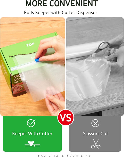 Syntus Food Vacuum Seal Roll Keeper, 11" x 75' and 8" x 75', Commercial Grade Vacuum Sealer Bag Rolls with Cutter